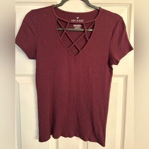 American Eagle Burgundy Rib Top